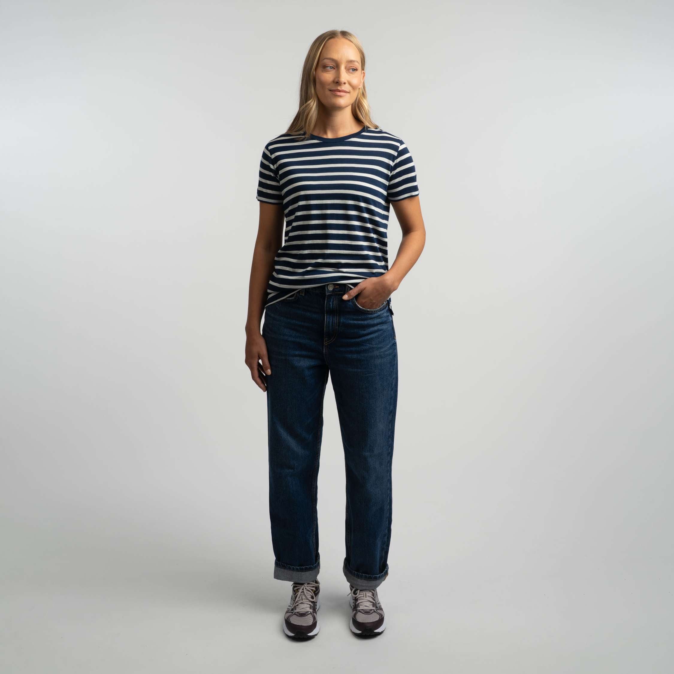 Lisa merino T-paita W - tumma mustikka | vaaleansininen