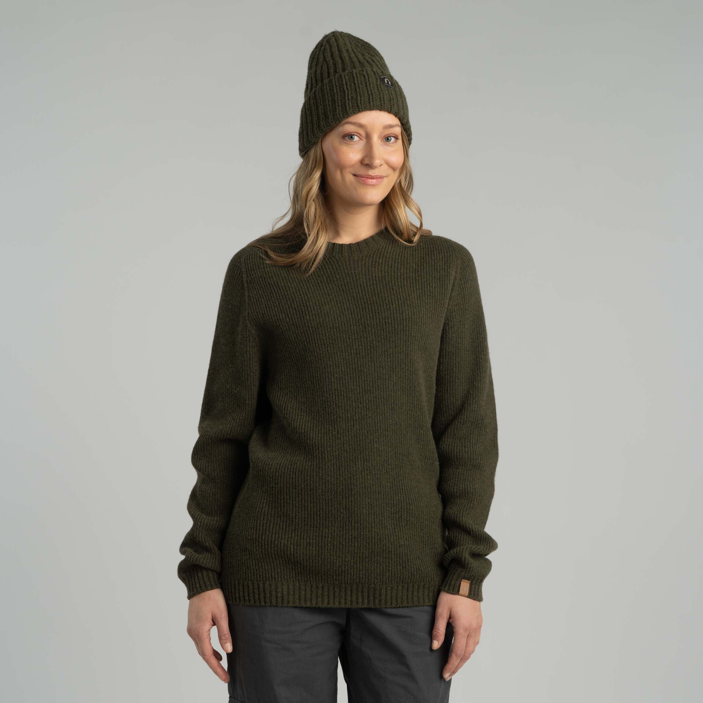 Kinos pull en laine mérinos W - olive foncé