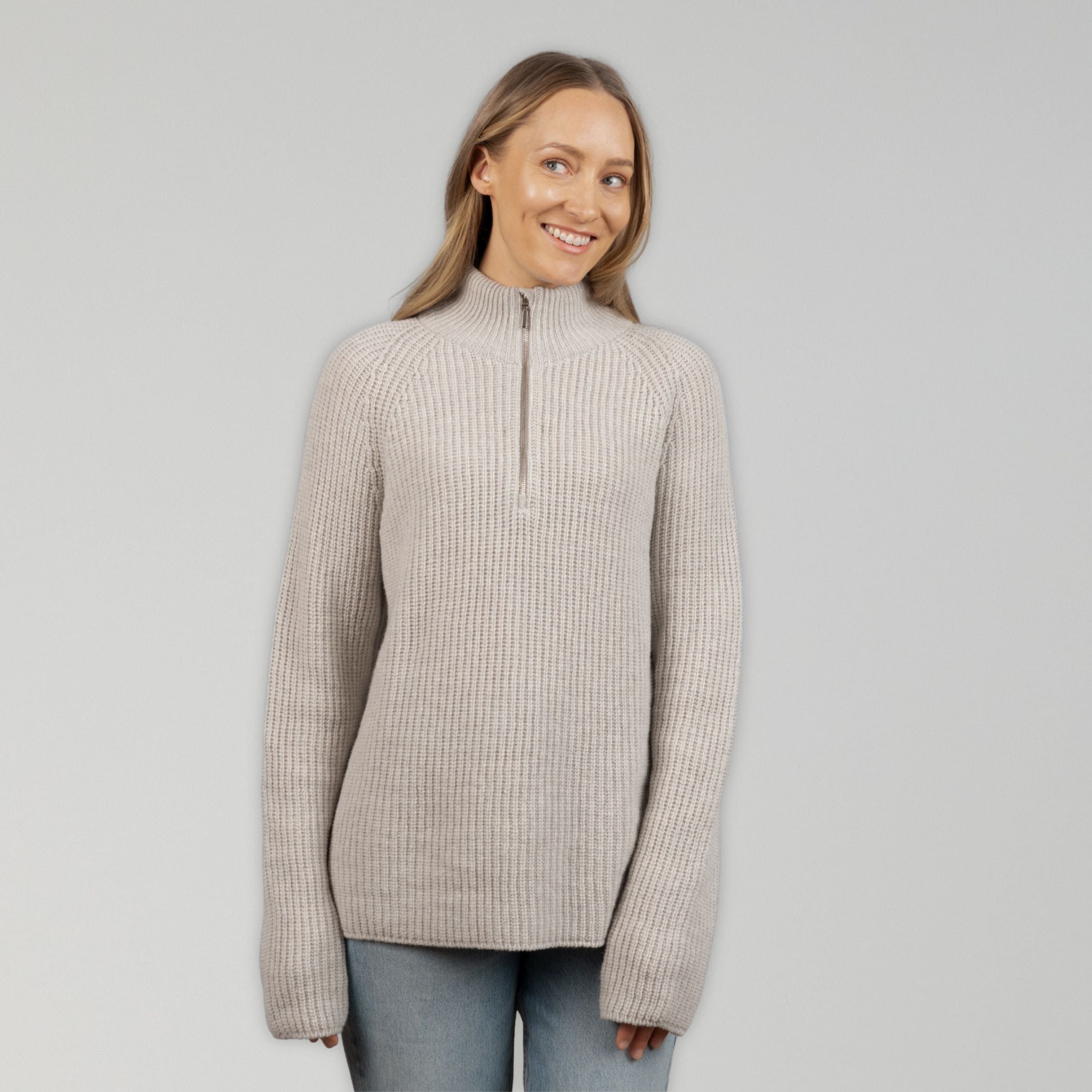 Magnolia Half Zip Merinoneule W - puuronharmaa