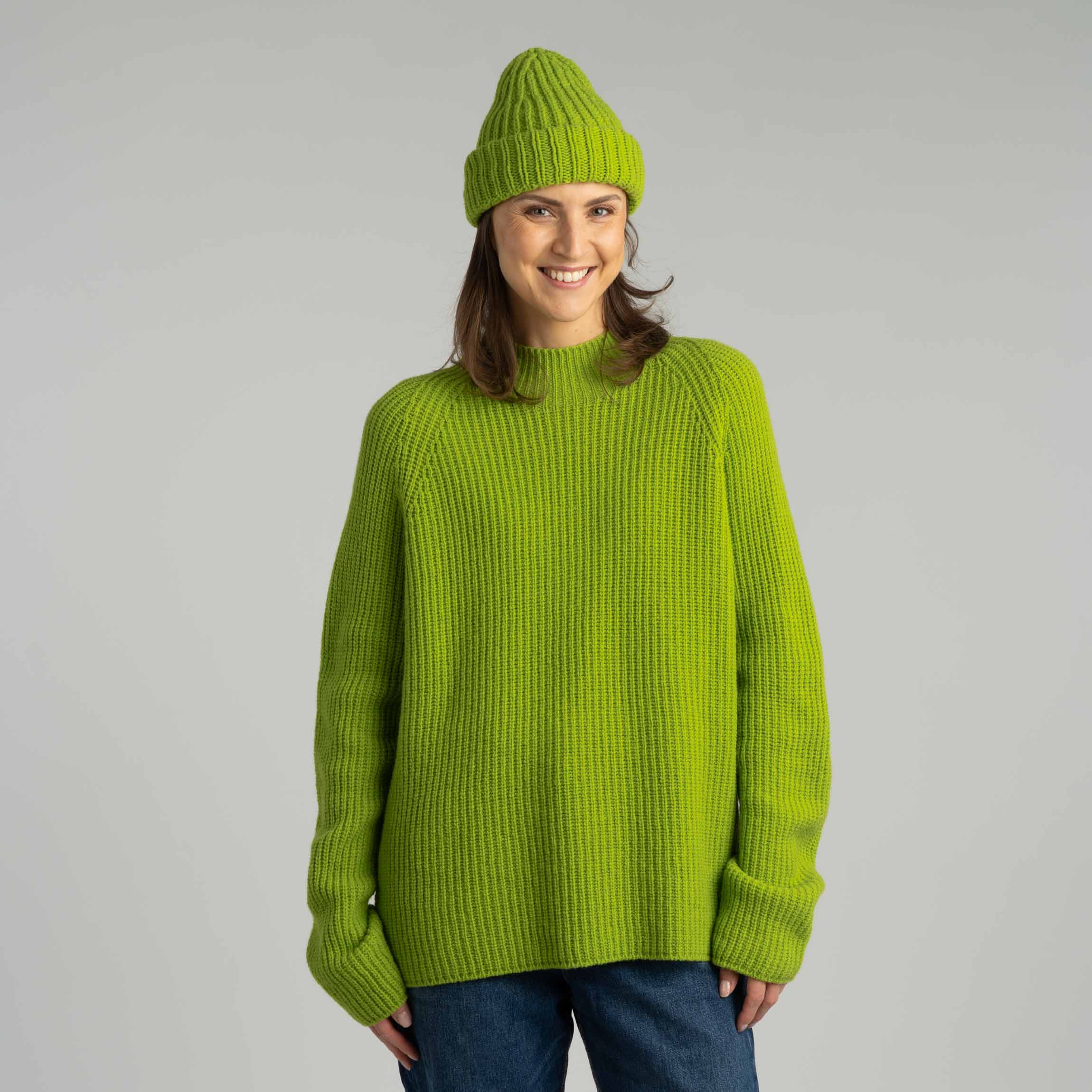 Magnolia maglione in lana merino con collo alto W - lime scuro