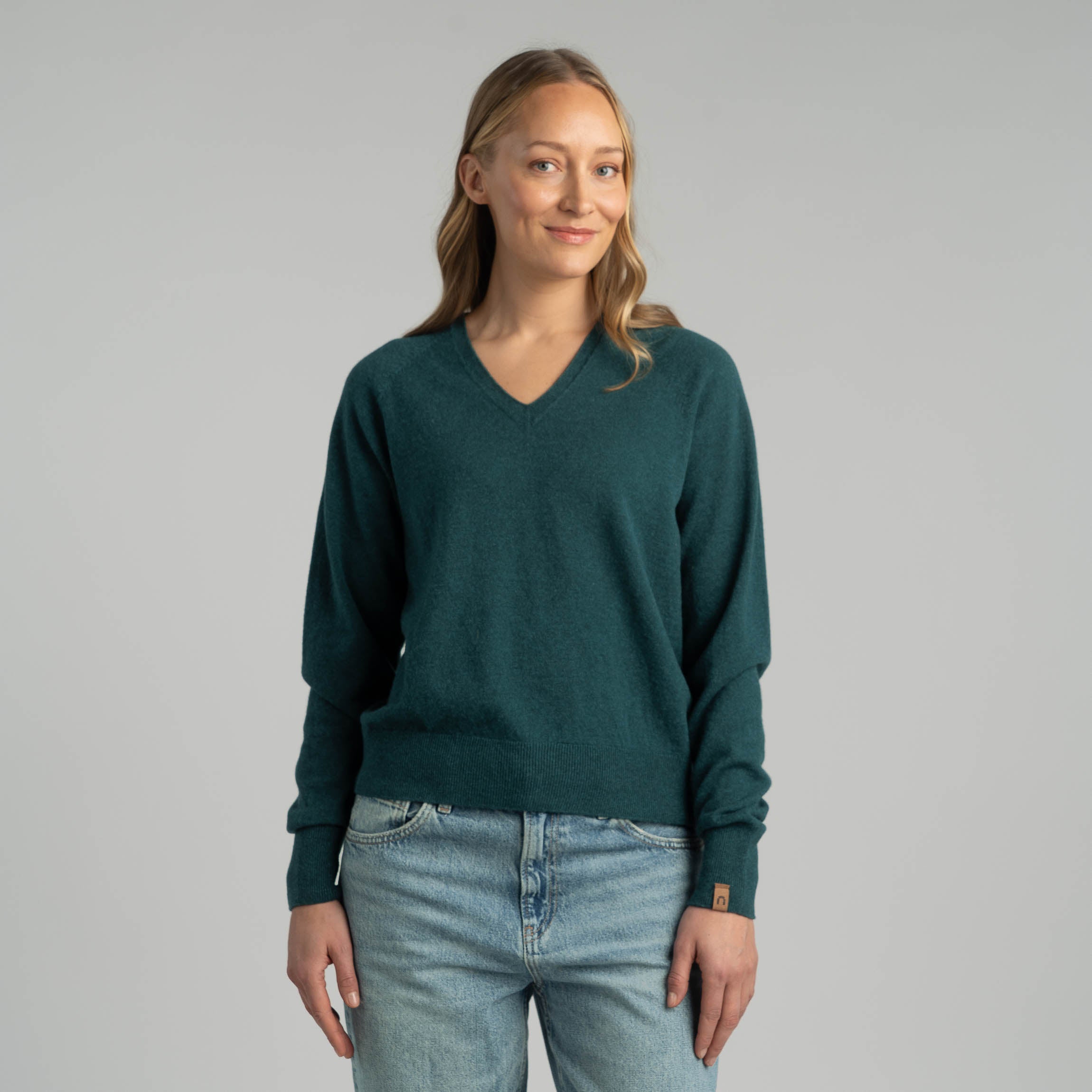 Kide naisten v-neck merinoneulepusero - riikinkukon sininen