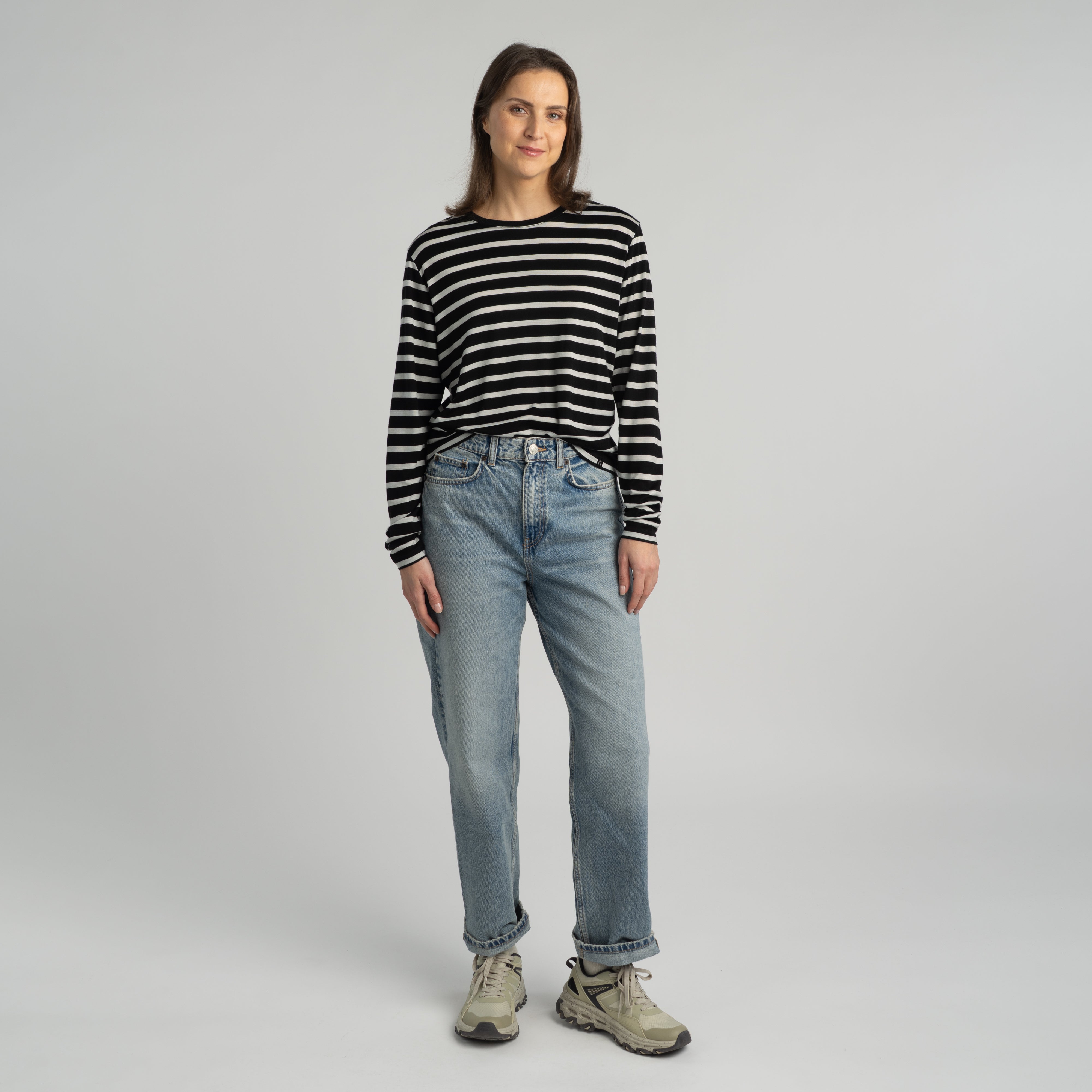 Leah t-shirt en mérinos à manches longues W - Noir | blanc naturel