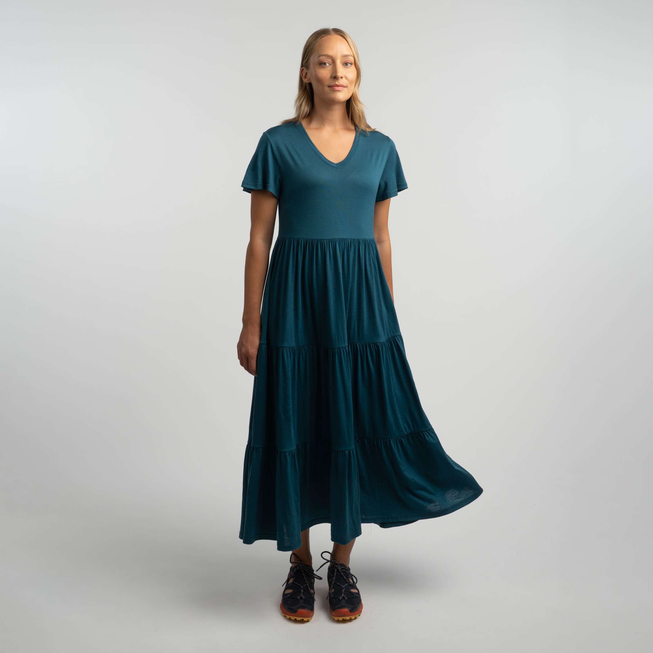 Robe en mérinos Lily W - bleu-vert