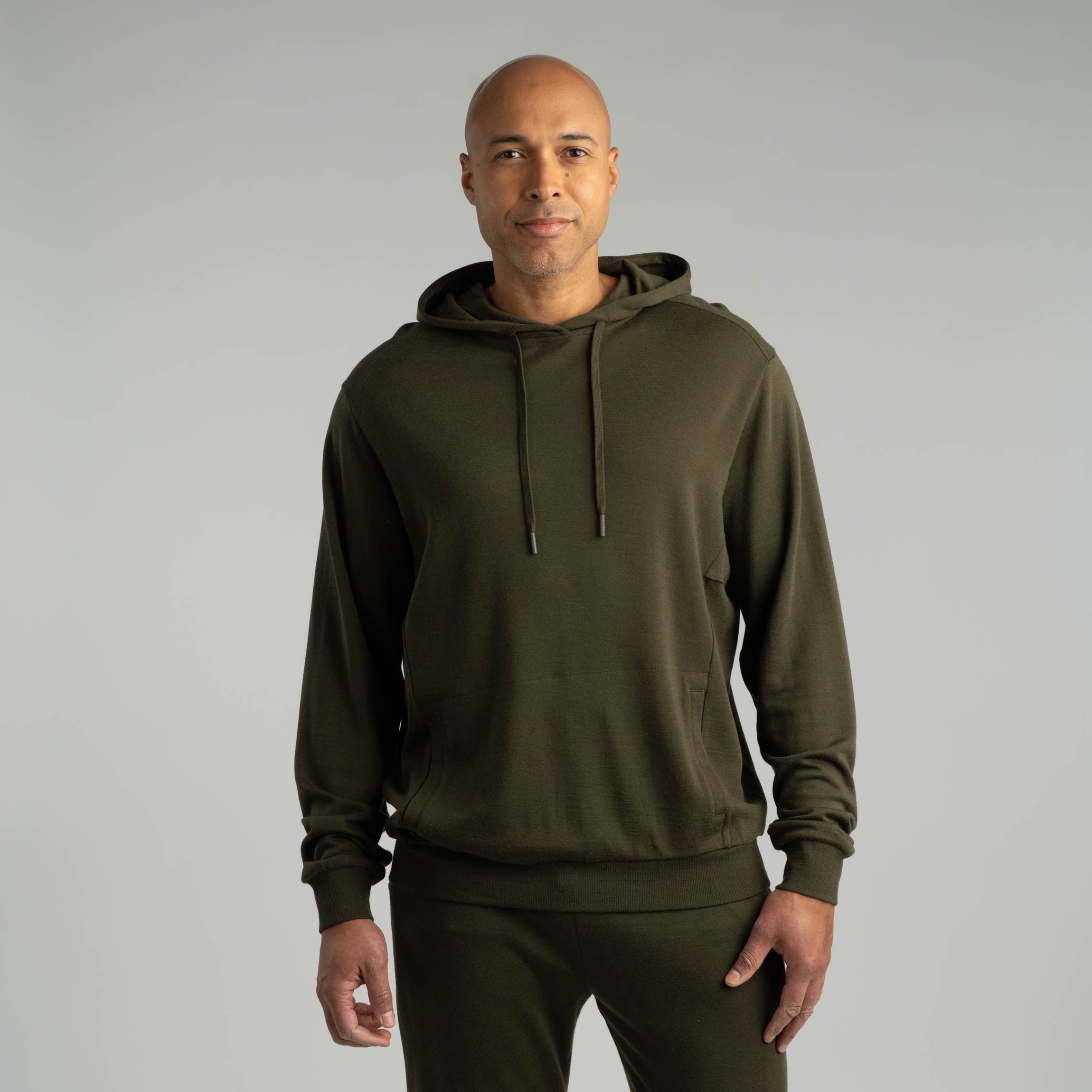 Adan merino hoodie M - donker olijf