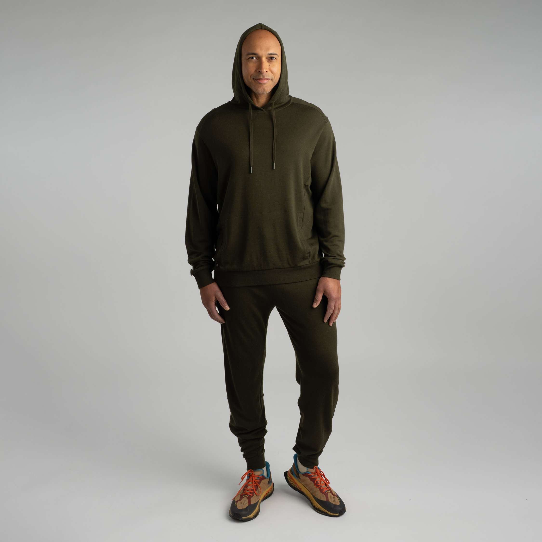 Adan merino hoodie M - donker olijf
