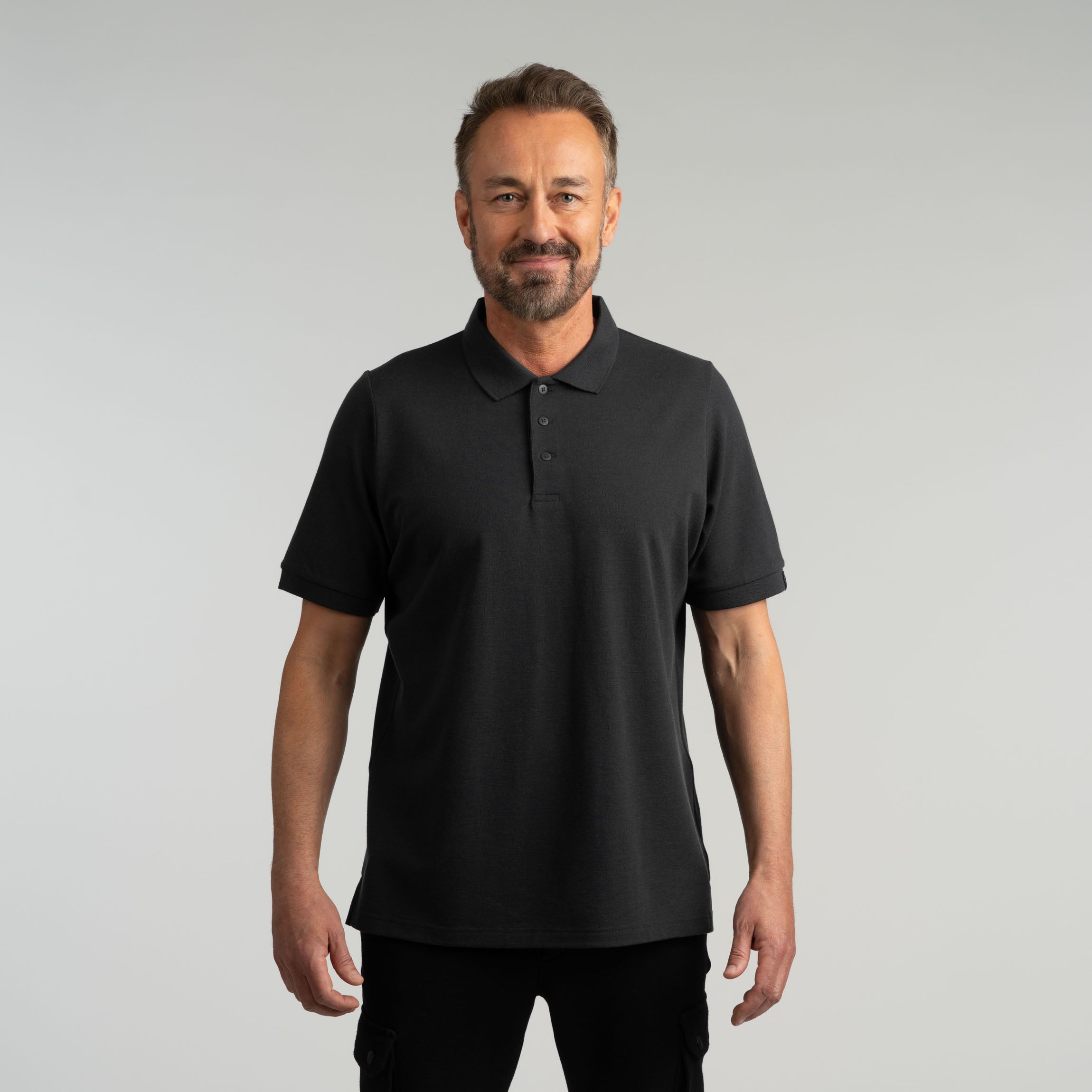Ezra merino pique shirt M - granite grey 