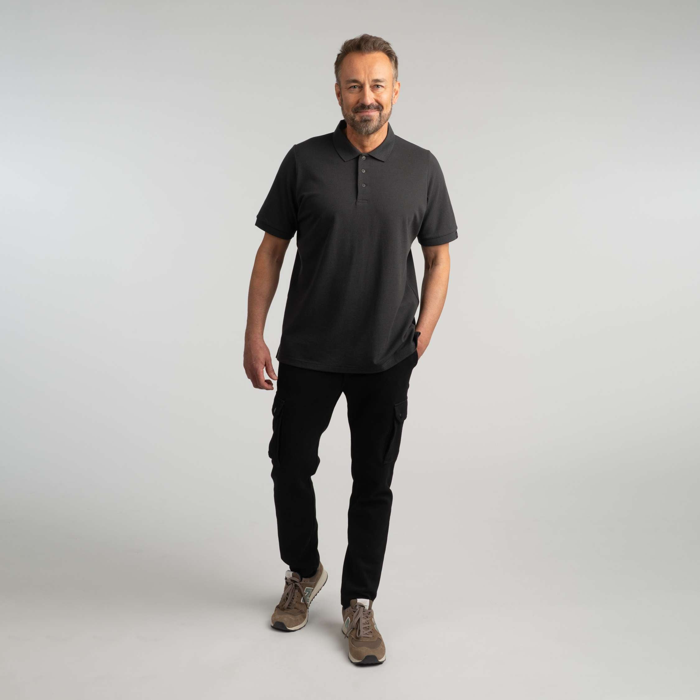 Ezra merino pique shirt M - granite grey 