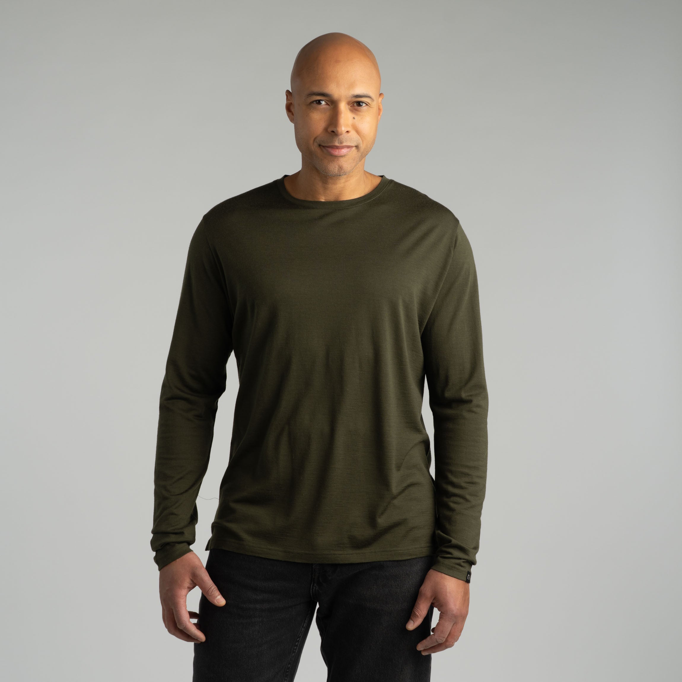 Joe pitkähihainen merino-T-paita M - tumma oliivi