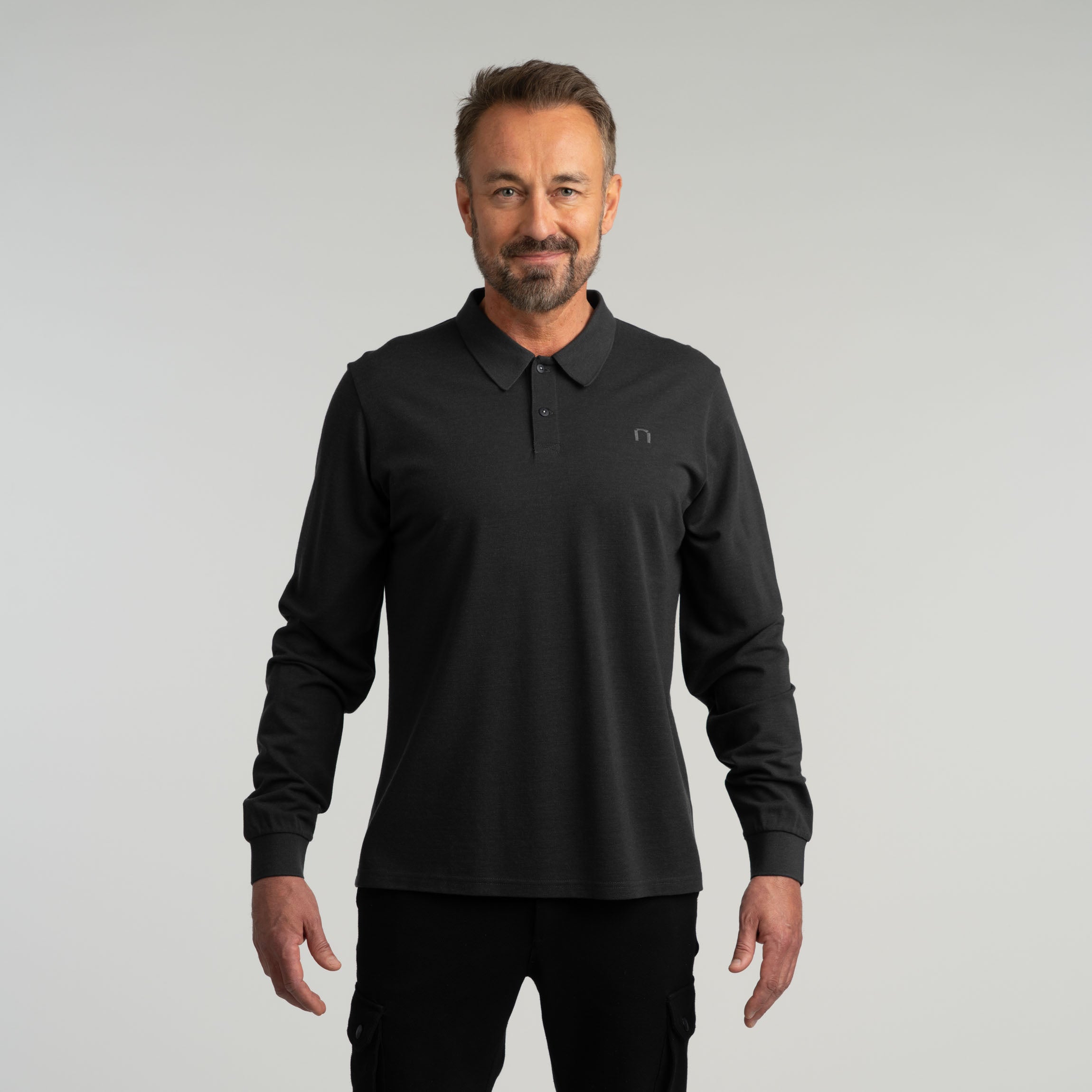 Jody long-sleeve merino polo shirt M - granite grey