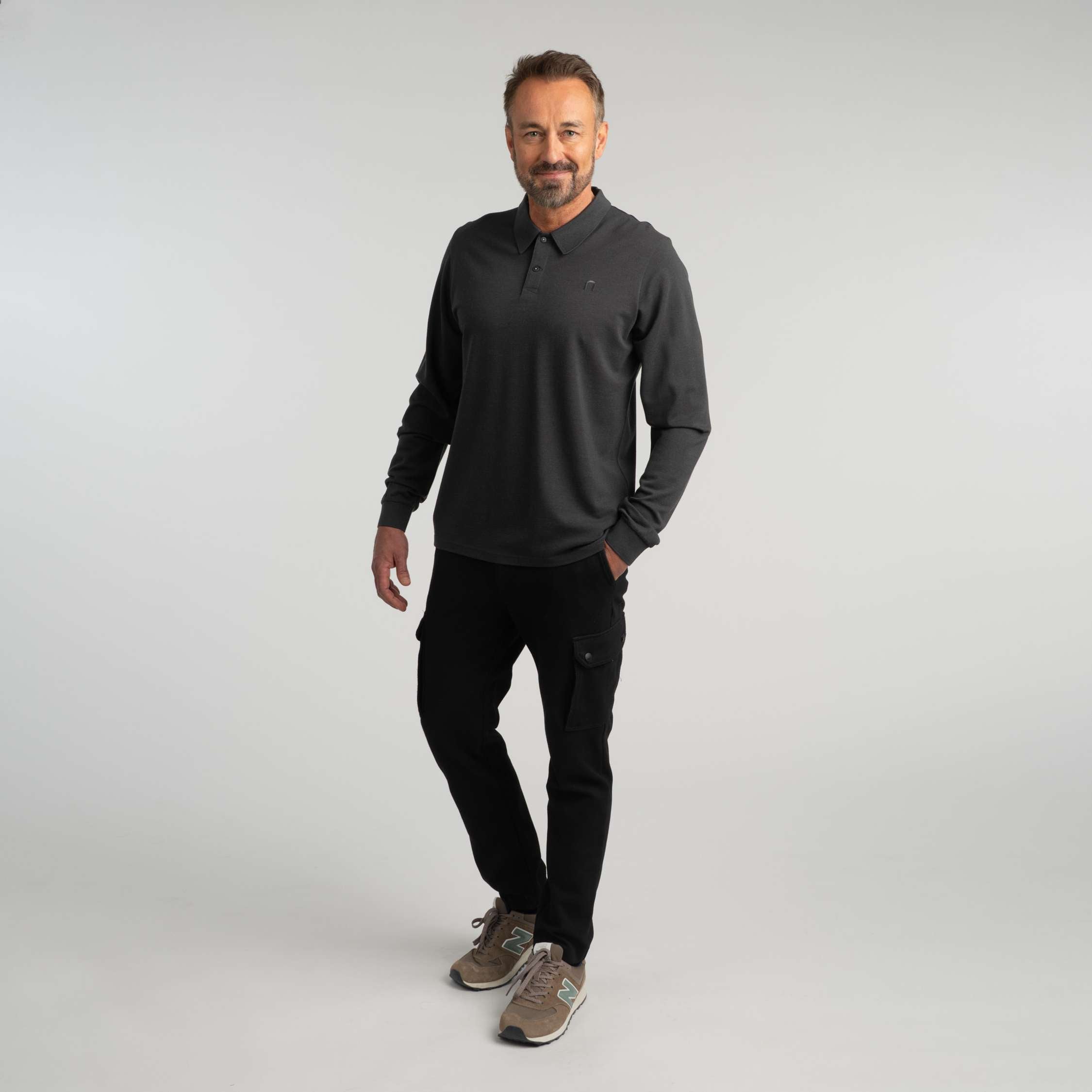 Jody long-sleeve merino polo shirt M - granite grey