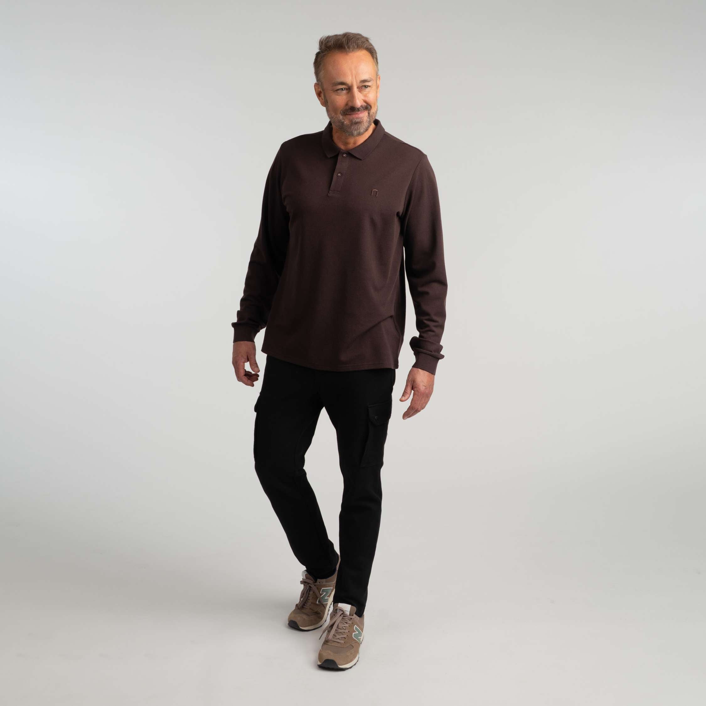 Jody långärmad pikétröja i merinoull M - choklad