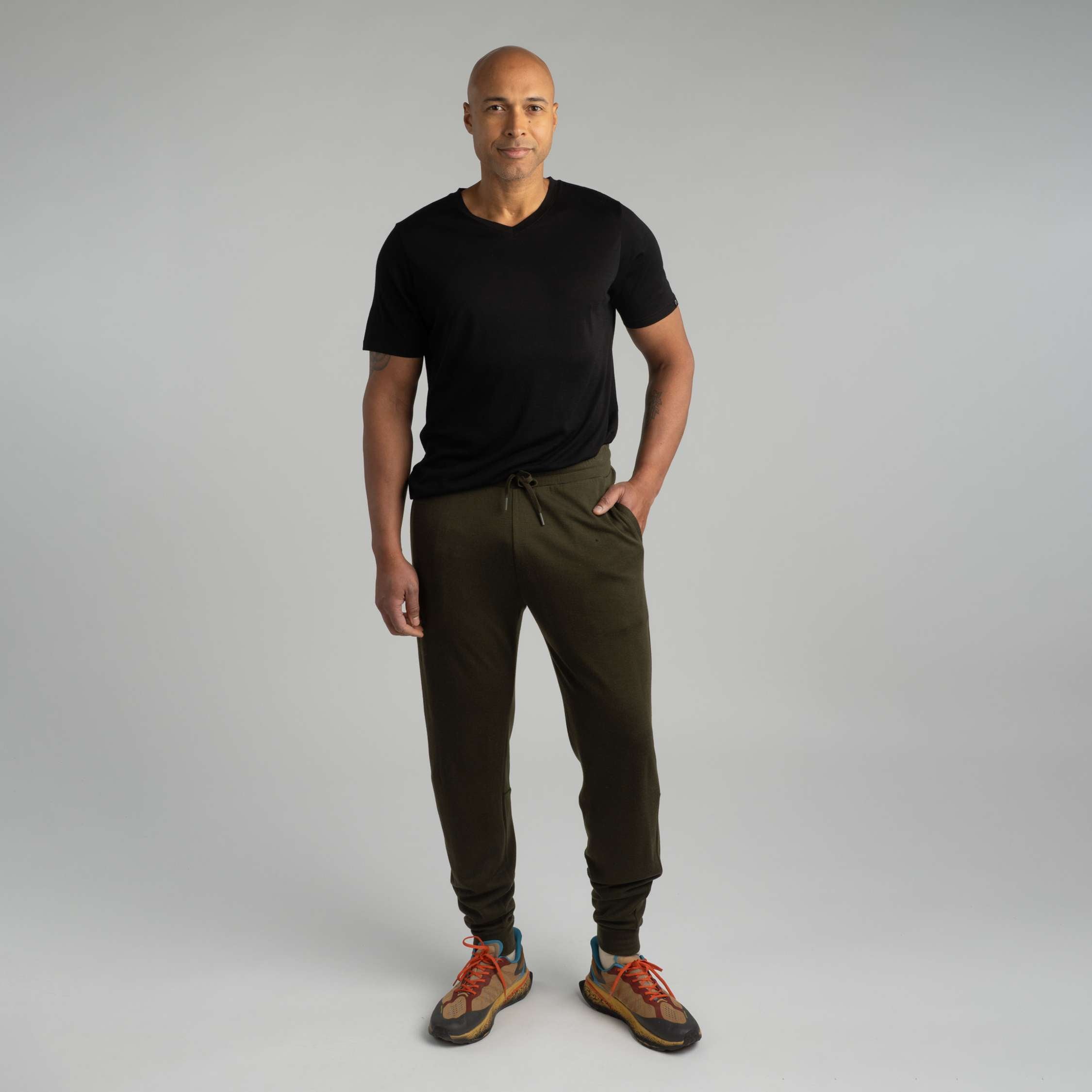 Amos merinowollen broek M - donker olijf