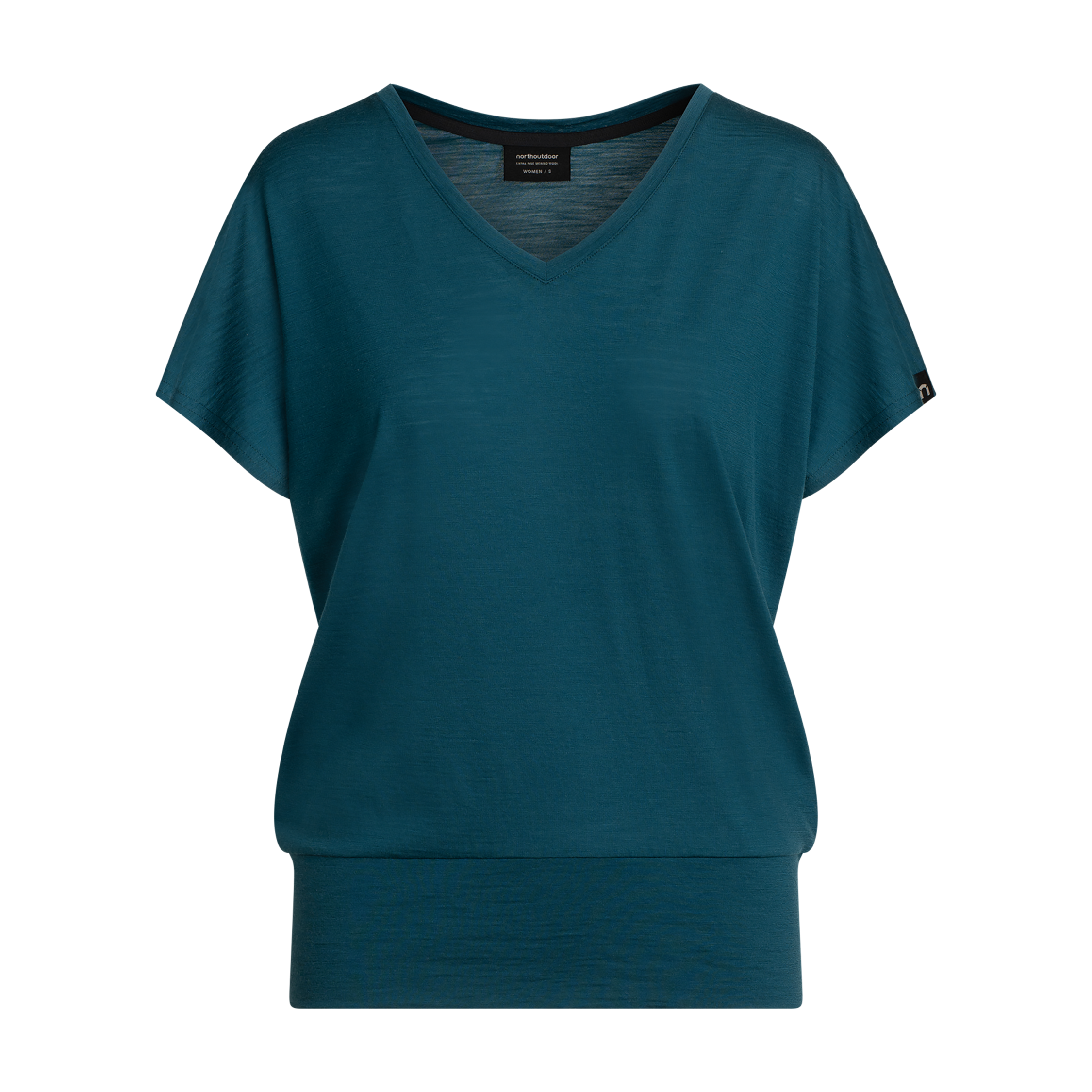 North Outdoor Eva merino T-paita W värissä sinivihreä, mulesing-vapaa merinovilla. Suunniteltu Suomessa. - 