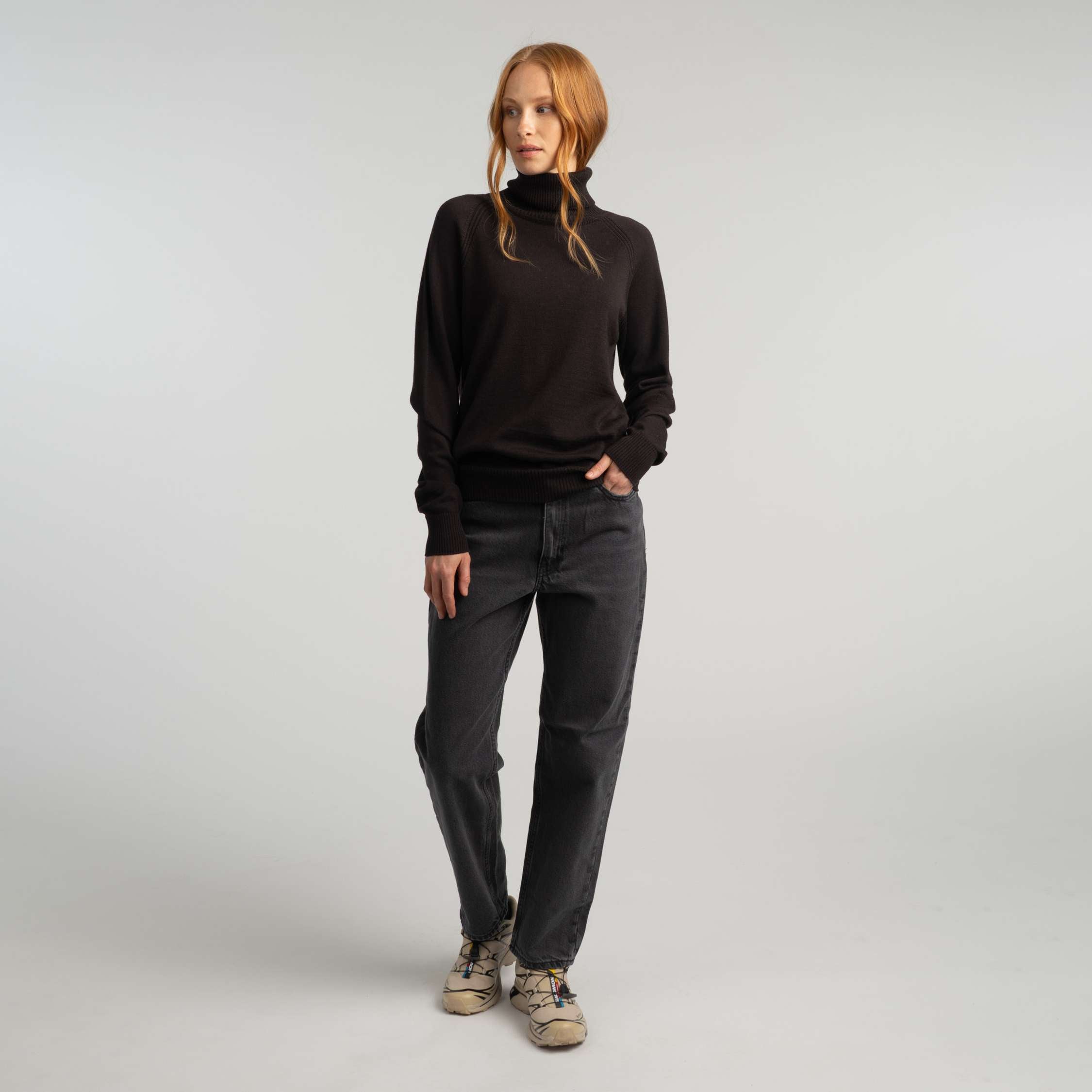 Halla pull en maille mérinos W - cacao foncé 