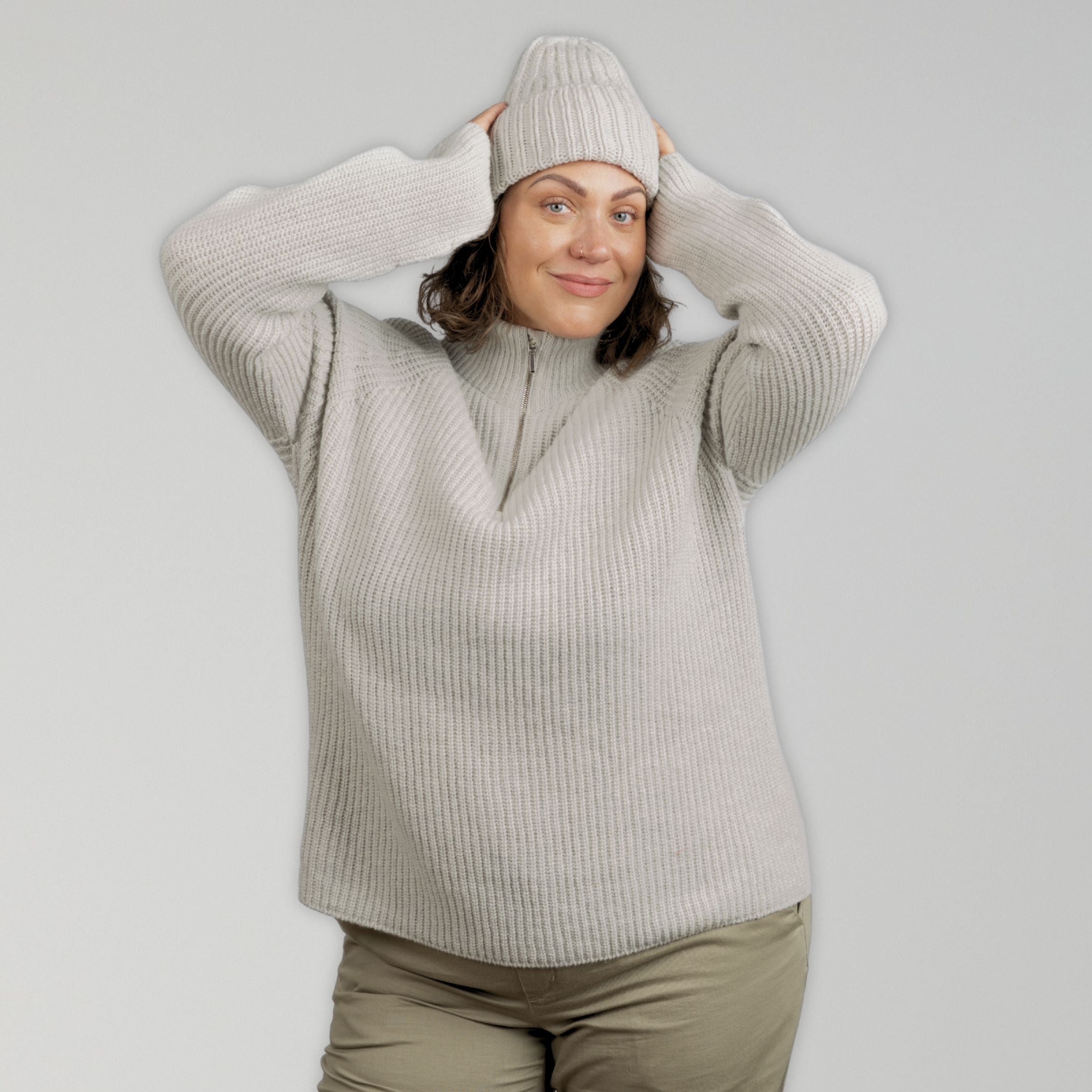 Magnolia Half Zip Merinoneule W - puuronharmaa