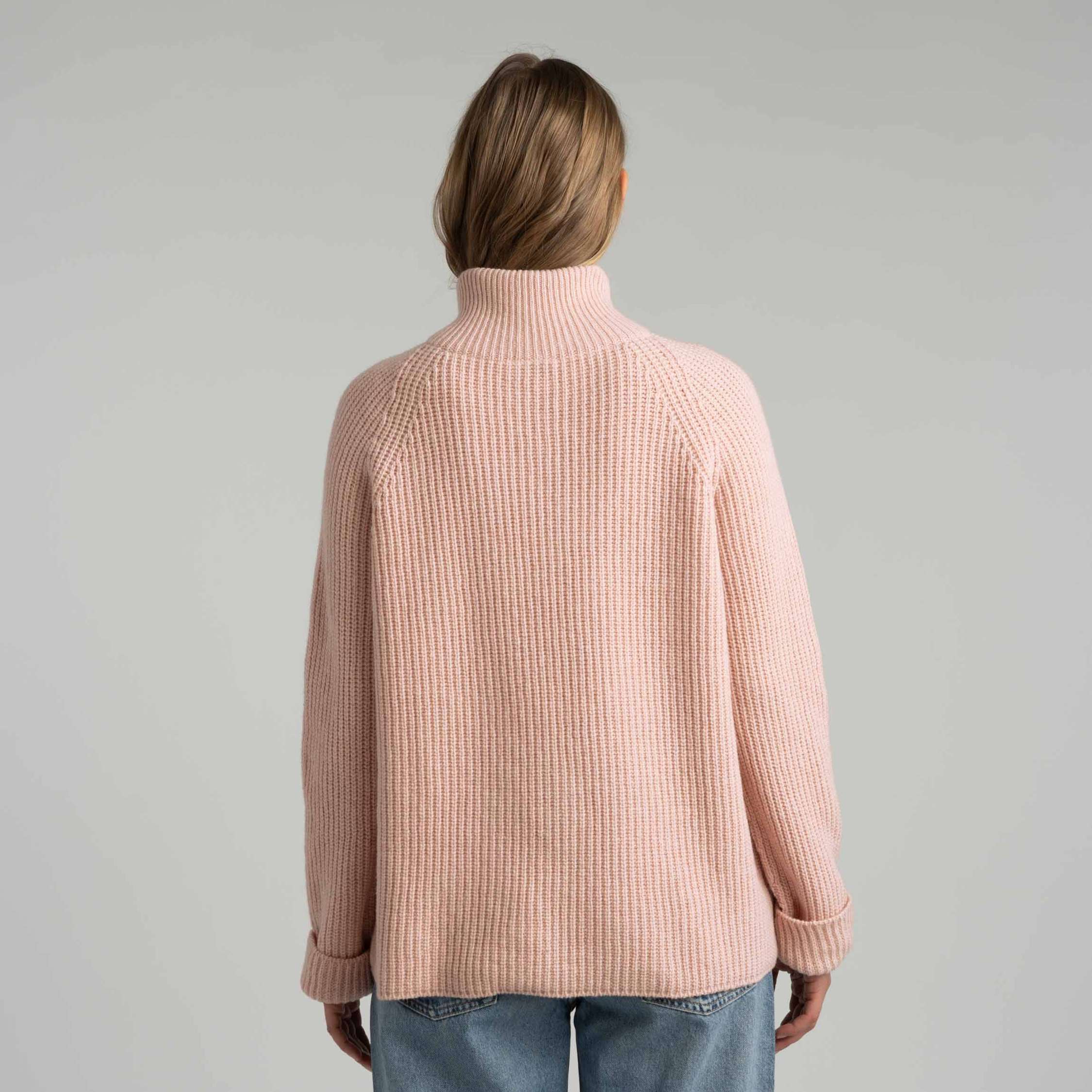 Magnolia half zip pull en laine mérinos W - rose poudre 