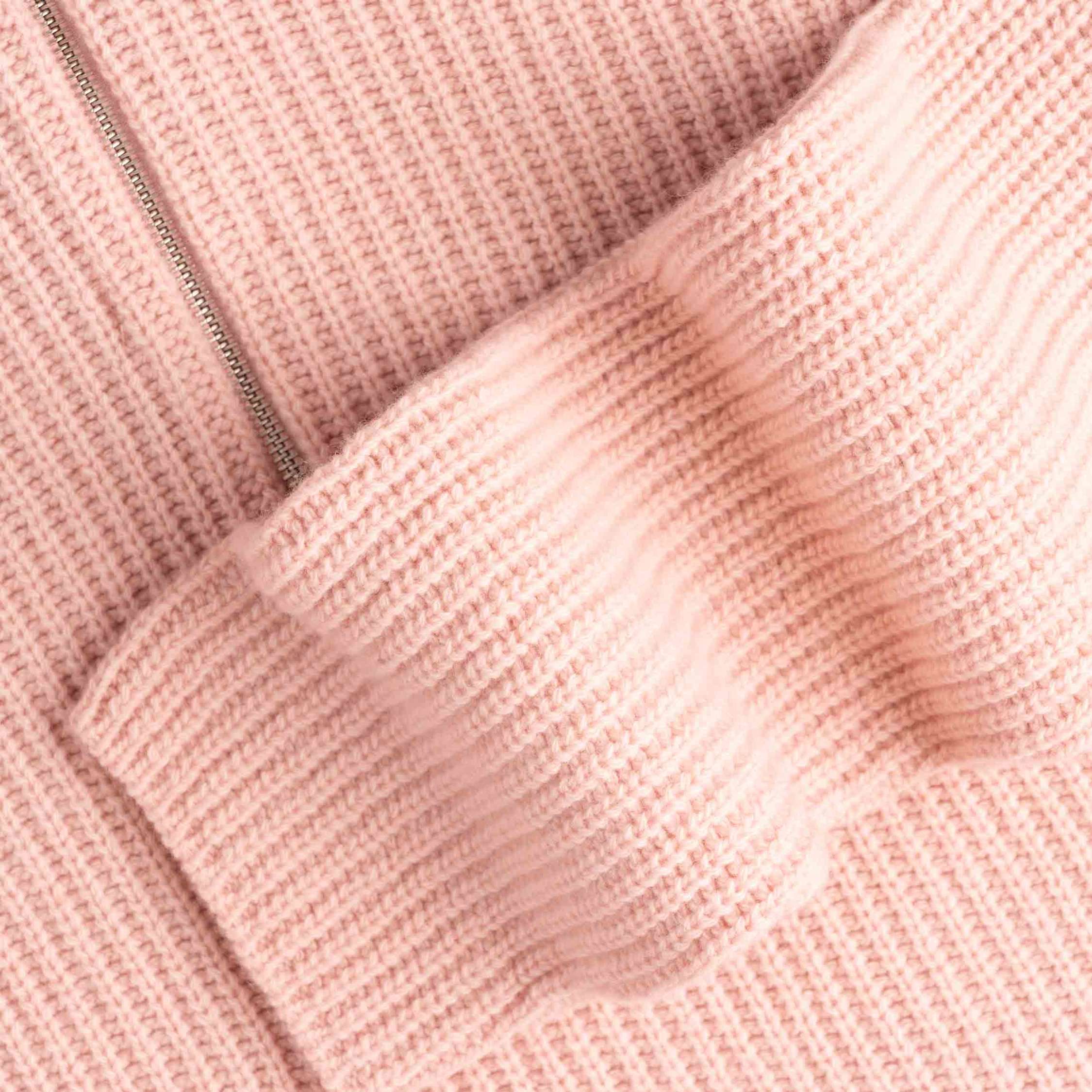 Magnolia half zip pull en laine mérinos W - rose poudre 