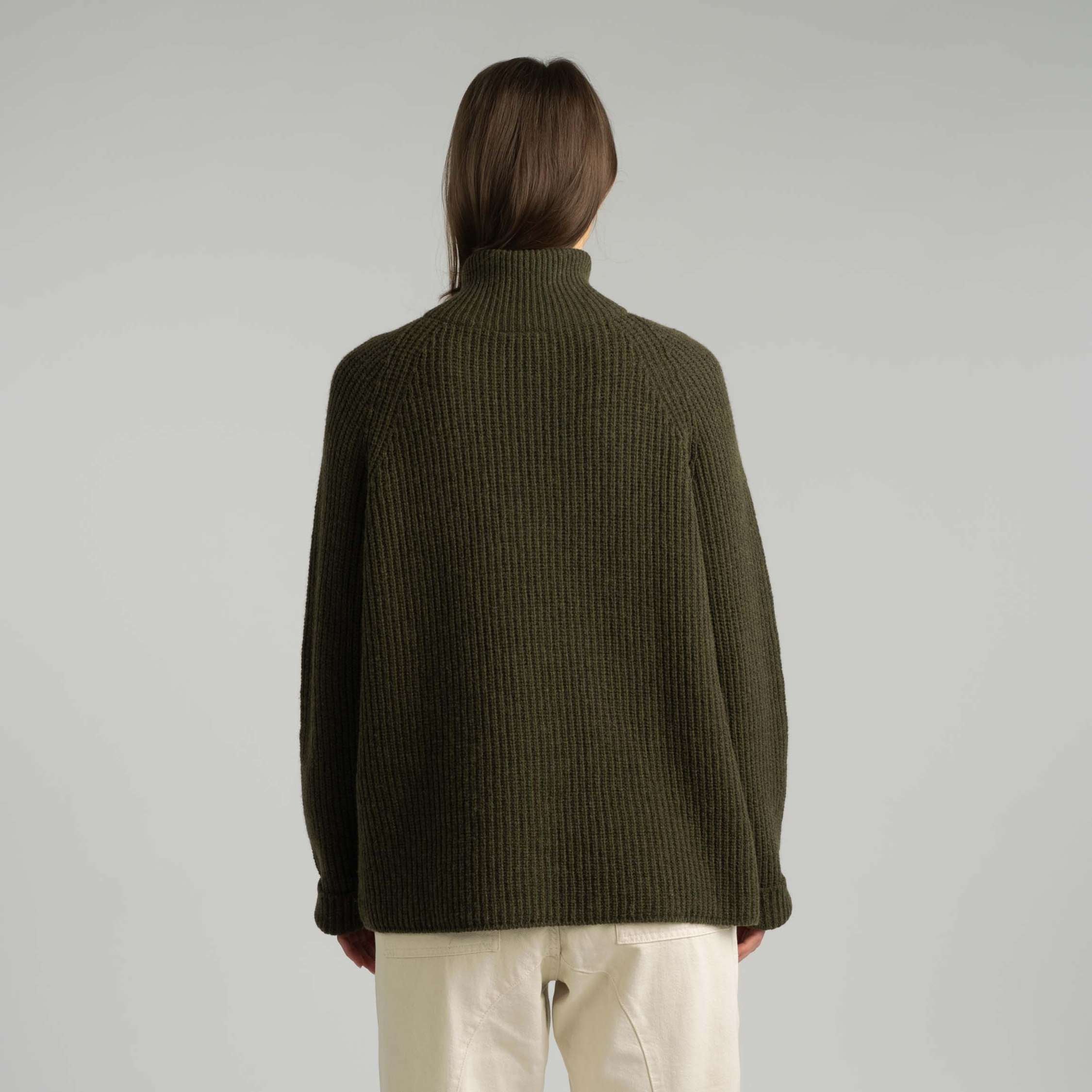 Magnolia half zip merino svetr s polovičním zipem W - tmavá oliva 