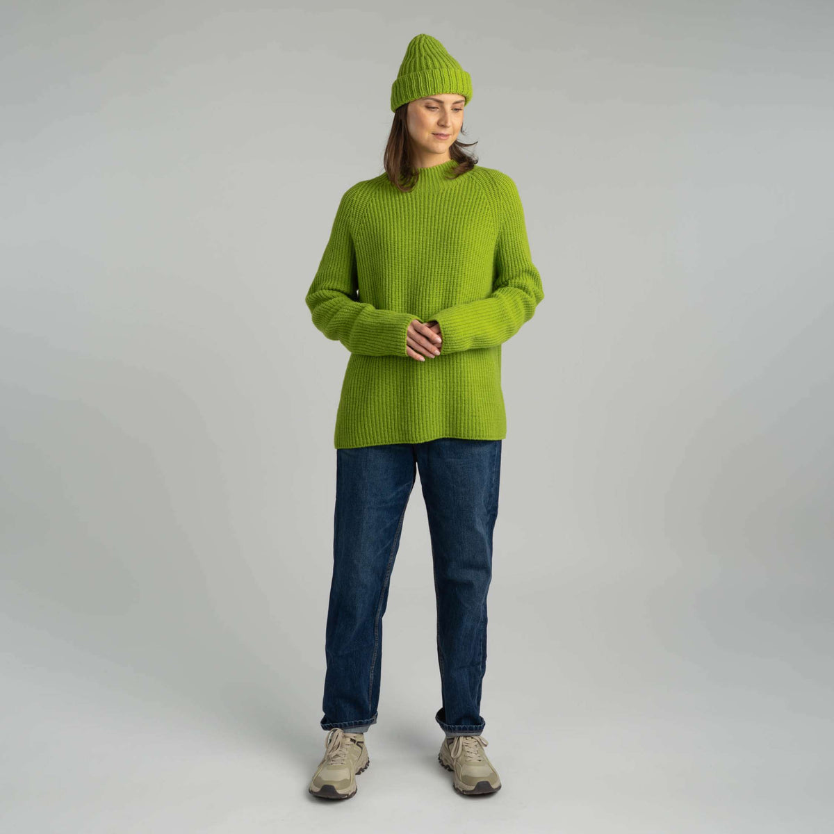 Magnolia maglione in lana merino con collo alto W - lime scuro 