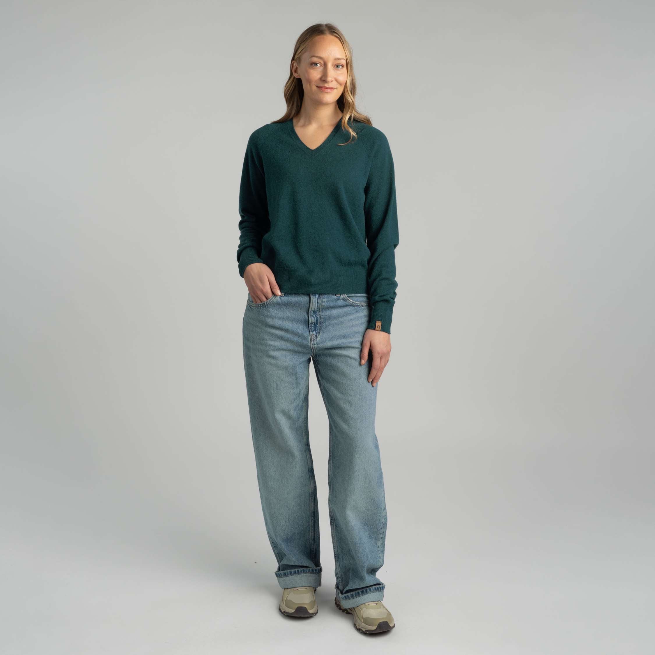 Kide naisten v-neck merinoneulepusero - riikinkukon sininen