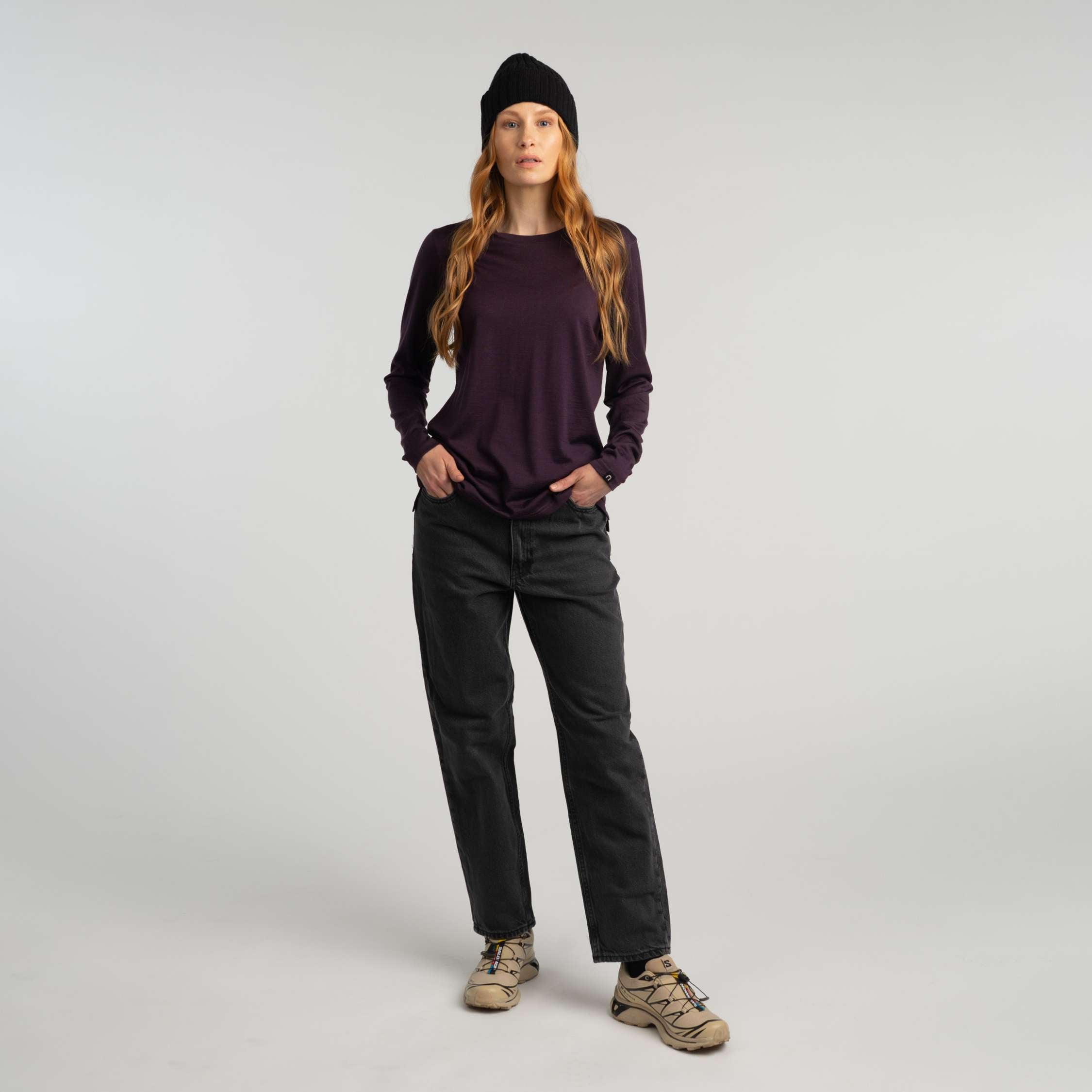 Julia pitkähihainen merino-T-paita W - munakoiso