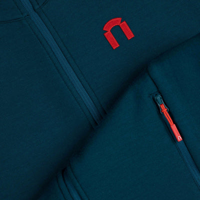 Intense pro 250 mid-layer merino fleece hoodie med dragkedja för damer - blågrön