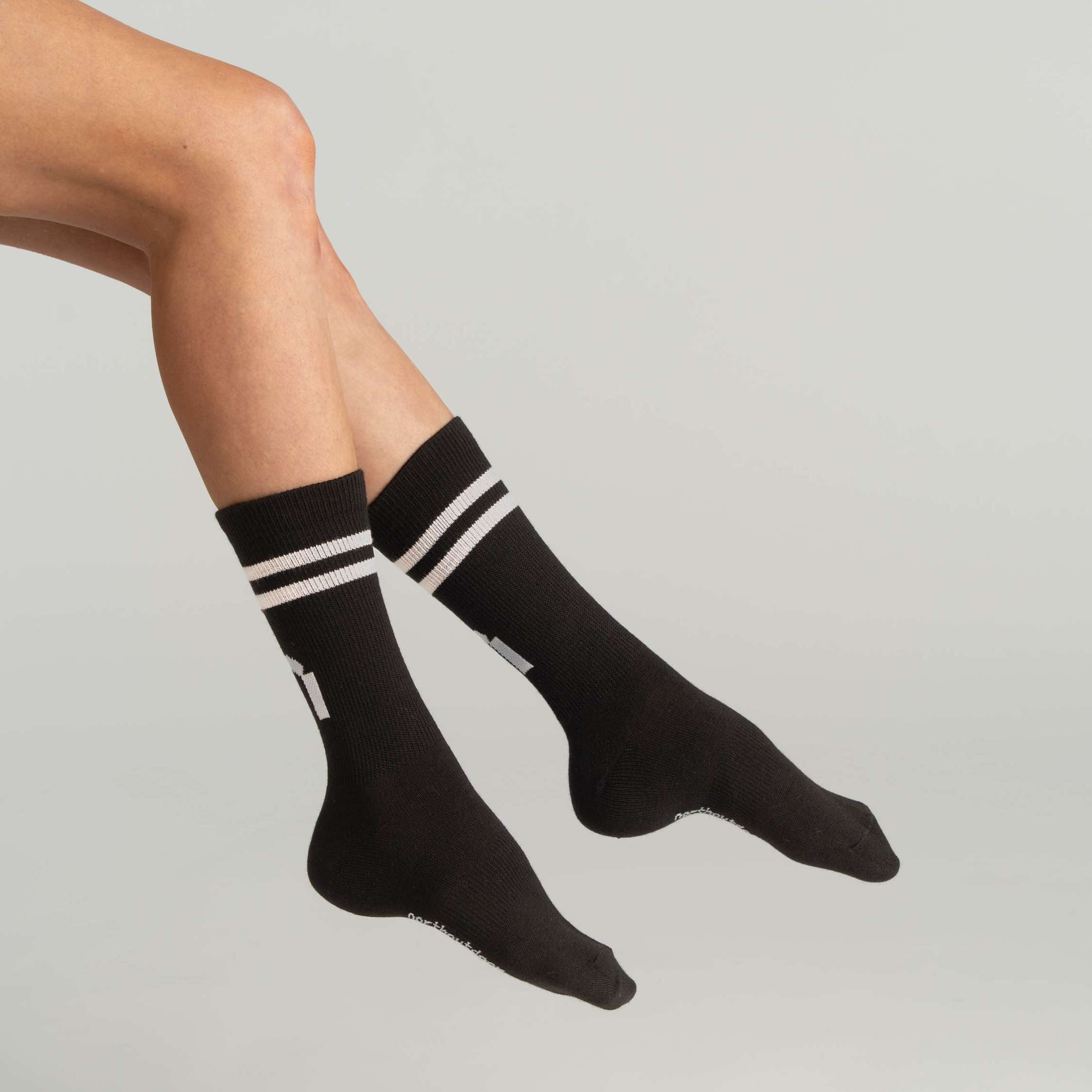 All day merino tennissokken stripe UNI - Zwart | natuurwit 