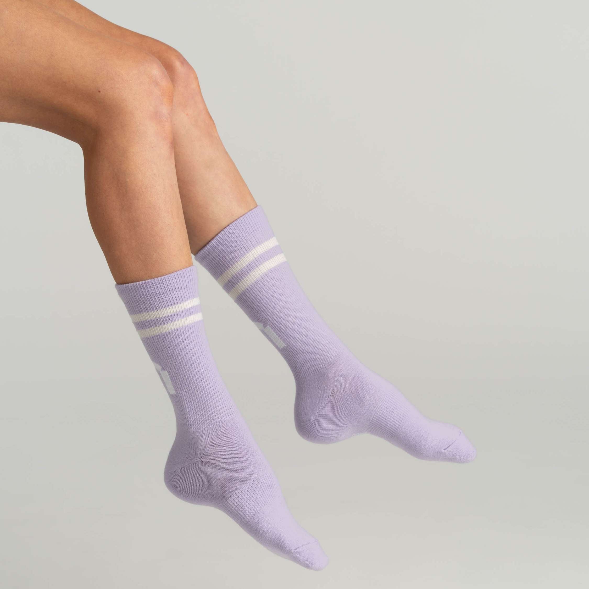 All day merino tennissokken stripe UNI - lavendel | natuurwit